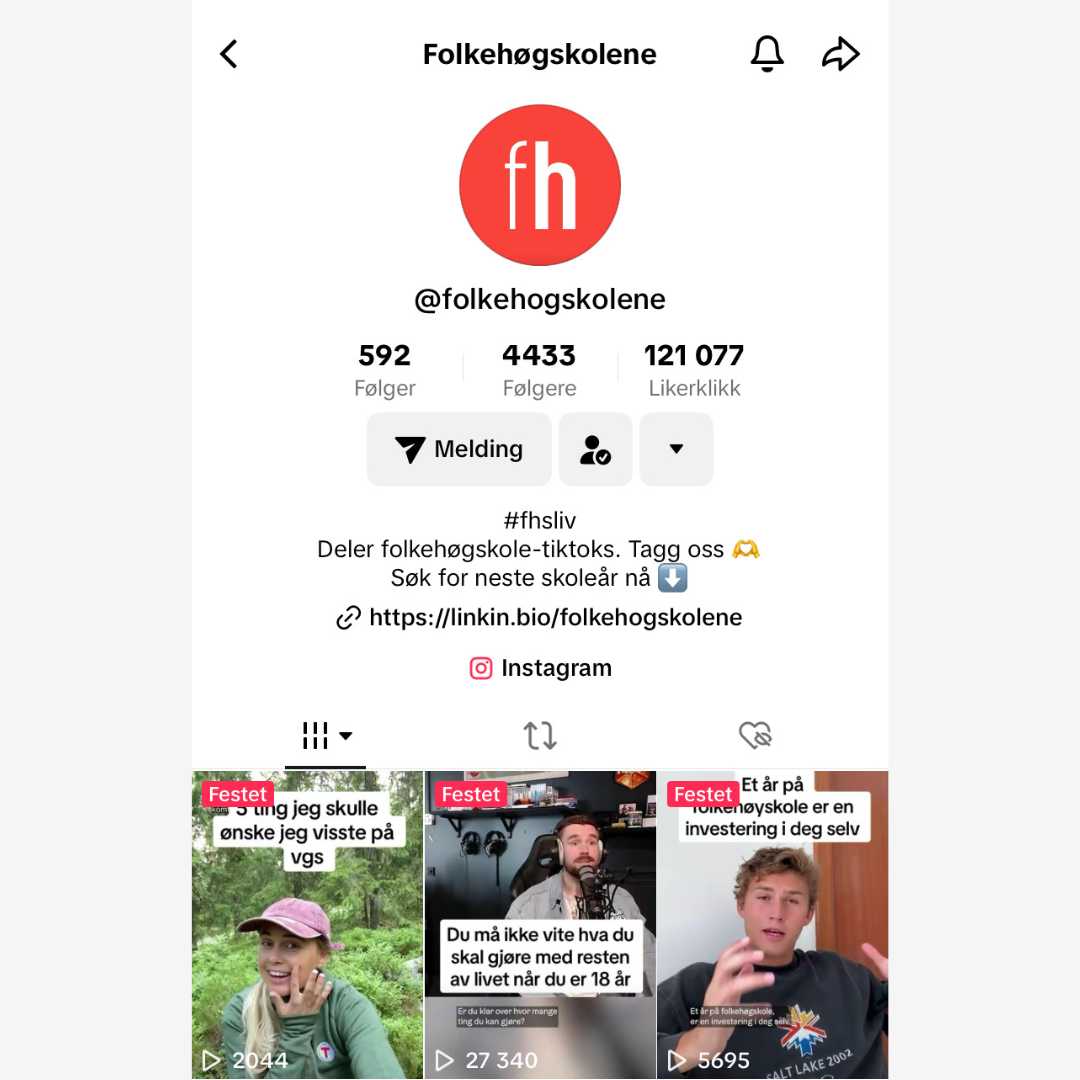 Skjermbilde av @folkehogskolene på TikTok