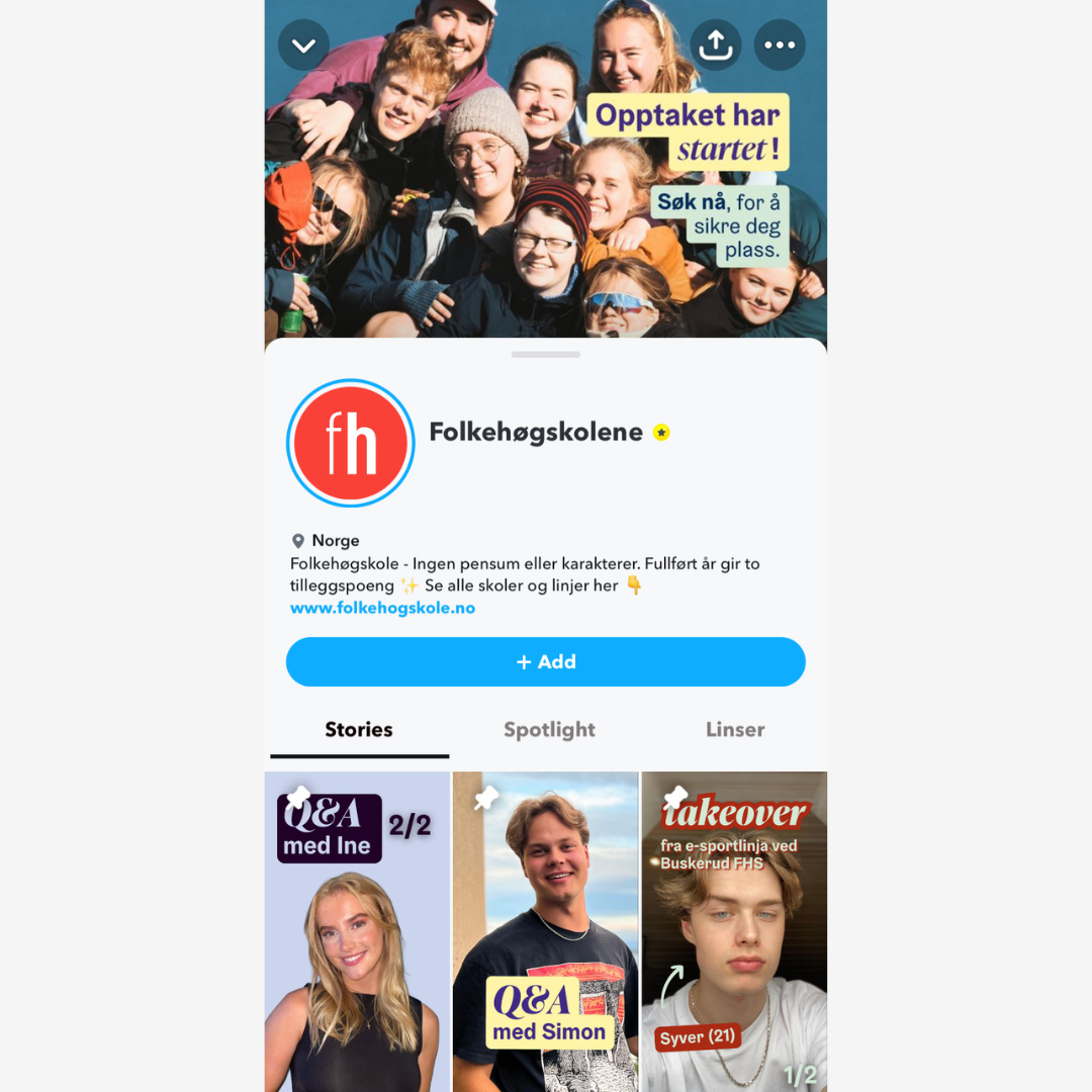 Skjermbilde, Folkehøgskolene Snapchat